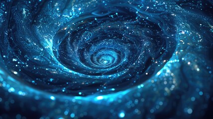 Poster - Discover a captivating abstract artwork featuring a blue spiral in space. This stunning design emanates cosmic depth and enchanting light, perfect for modern decor.