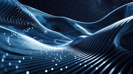 Poster - Wonderful picture of micro light sparkling particles scattered across blue flowing wave, create abstract bokeh effect perfect for background design that evoke a sense of energetic and fantasy. AIG53.