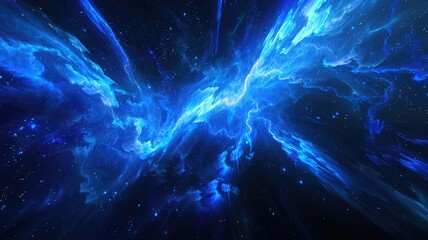 Poster - Abstract image beautiful blue light sparkling particles scattered across space background while swirling, create seamlessly scene effect perfect for designs evoke energetic and fantasy sense. AIG53.