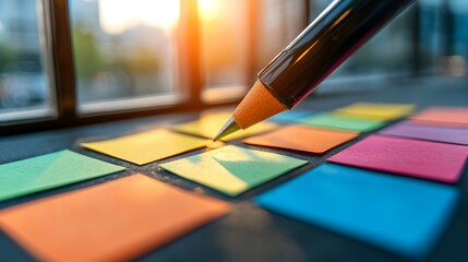 Poster - Colorful Square Palette with Pencil: Creative Workspace Concept