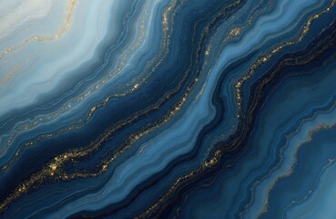 Poster - Abstract wave pattern design with blue, golden colors. Elegant art for wallpaper texture background. Seamless design for luxury decor, fabric print graphic resource. Digital painting artistic