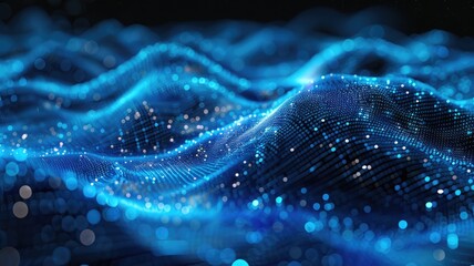 Fototapete - Abstract picture micro light sparkling particle represent data flow. Vivid flowing wave with high tech texture, create digital effect scene perfect for energetic and fantasy wallpaper design. AIG53.