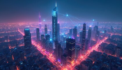 Aufkleber - generative ai illustration of high-speed internet connection visualized above city. telecommunicatio