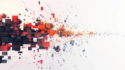 Fototapete - Abstract picture vibrant particle in geometric shape represent data flow. Vivid flowing object with high tech fractal, create digital effect scene perfect for energetic, cyber wallpaper design. AIG53.