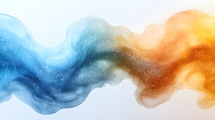 Fototapete - Abstract wave of blue green and yellow smoke on horizon
