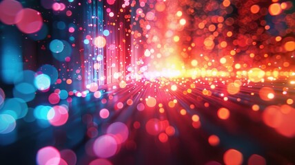 Fototapete - Abstract picture of neon light particle with digital technology style design connecting become dynamic of electric wave movement represent about flowing of data or structure of network system. AIG53.