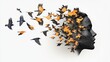 © PaulShlykov - A creative illustration of a woman's profile with birds and leaves emerging