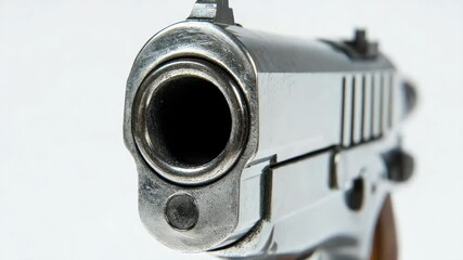 Aufkleber - A detailed view of a firearm on a plain background, ideal for use in still life or product photography