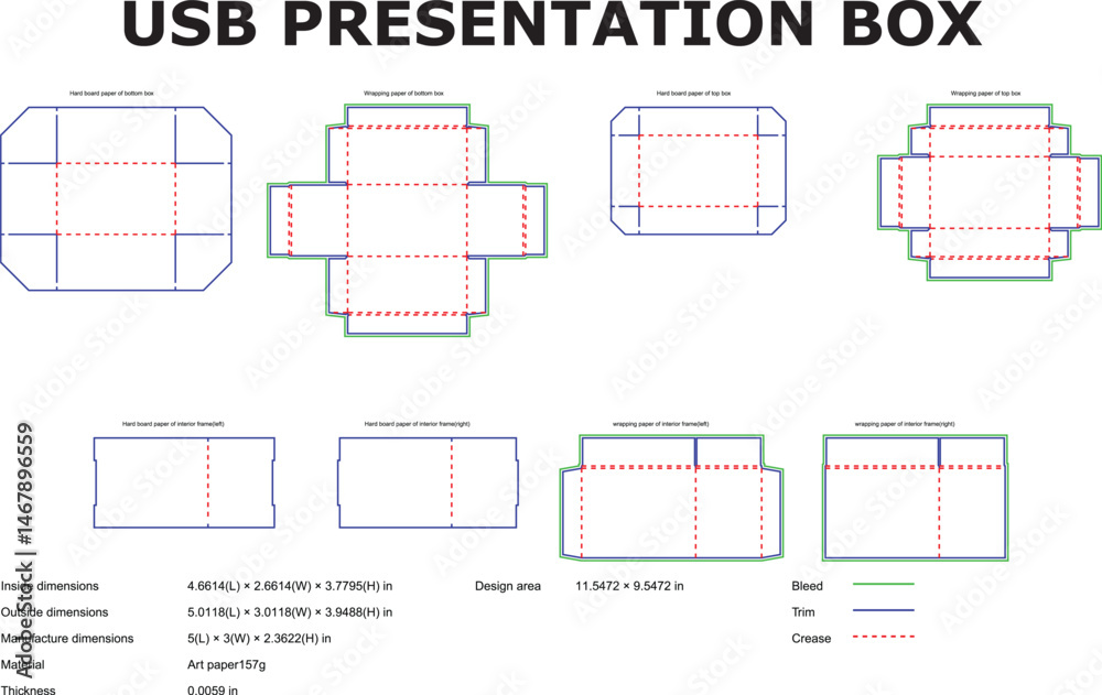 Detailed technical drawing of a usb presentation box with dimensions ...