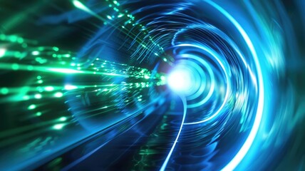 Fototapete - Abstract of vibrant line light with digital style effect in futuristic portal style scene with vividness of seamless pattern flowing with speed. Spiral scene perfect for science fiction design. AIG53.