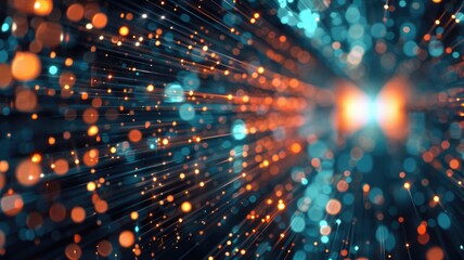 Fototapete - Abstract picture micro particle in geometric shape represent data flow. Vivid flowing object with high tech fractal, create digital effect scene perfect for energetic, fantasy wallpaper design. AIG53.