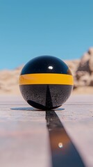 Leinwandbilder - Glossy Black and Yellow Sphere on a Desert Line
