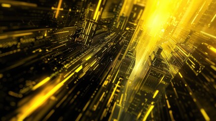 Fototapete - Dive into a mesmerizing futuristic world with this vibrant yellow and black abstract background. Perfect for sci-fi projects, technology themes, and digital art.