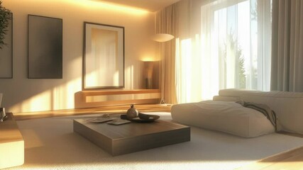 Poster - A comfortable living room with a sofa and coffee table, perfect for relaxation