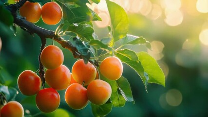 Poster - Fresh fruit growing on a tree branch, ideal for food or lifestyle photography