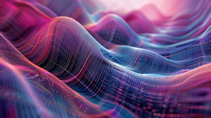 Fototapete - Abstract picture micro light sparkling particle represent data flow vivid flowing wave with high tech background, create digital effect scene perfect for energetic and fantasy wallpaper design. AIG53.