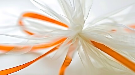 Poster - Abstract Composition of Delicate White Fabric with Orange Accents, Close-Up