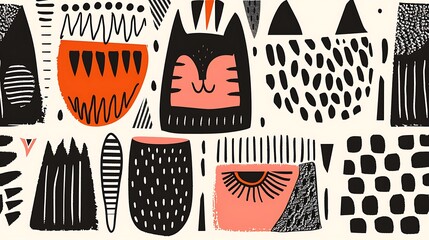 Poster - Whimsical Abstract Composition: Geometric Shapes and Playful Animal Figures