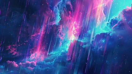 Poster - Abstract picture of colorful particle with sparkle electric style design connect become energy structure represent connection of molecule pattern or atom between space with mysterious scene. AIG53.