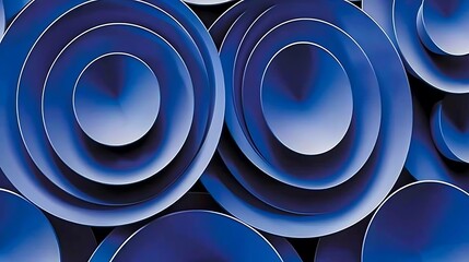 Poster - Abstract Blue Spirals and Rings Pattern Composed of Three-Dimensional Circular Shapes