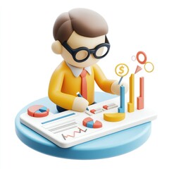 Poster - Cartoon businessman analyzes financial data.