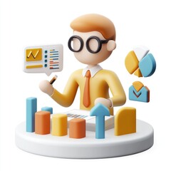 Poster - Animated character analyzes business data.
