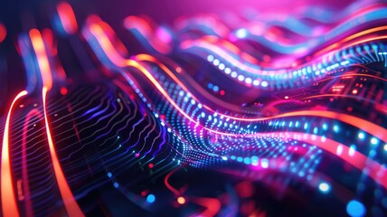 Fototapete - Vibrant and beautiful abstract dynamic waves in a 3D design, showcasing colorful lights and patterns, perfect for technology and modern aesthetics.