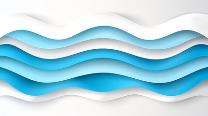 Poster - Elegant abstract layered paper waves in shades of blue and white background
