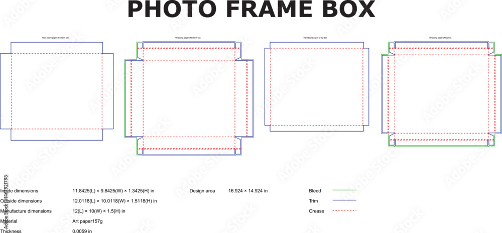 Technical diagram of a square photo frame box layout featuring ...