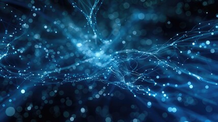 Fototapete - Abstract picture micro light sparkling particle represent data flow vivid flowing wave with high tech background, create digital effect scene perfect for energetic and fantasy wallpaper design. AIG53.