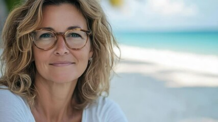Fototapete - A person wearing glasses looks directly at the camera, providing a clear and focused expression