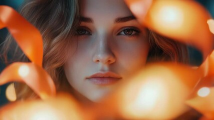 Poster - A woman with long hair looks directly at the camera, possibly making eye contact