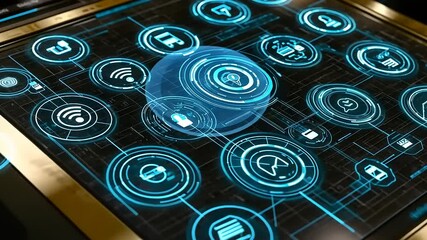 Futuristic interface with glowing icons