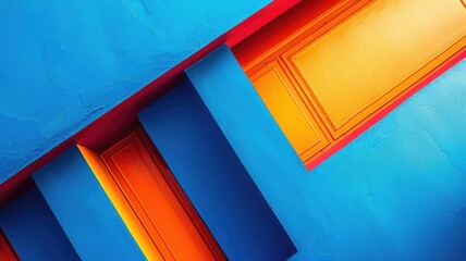Poster - A vibrant abstract background featuring bright blue and orange hues with geometric shapes and smooth textures. Ideal for creative projects and design work.