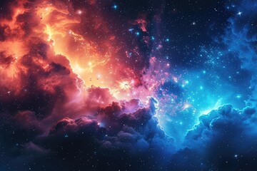 Poster - A vibrant cosmic landscape of clouds stars and celestial nebulas