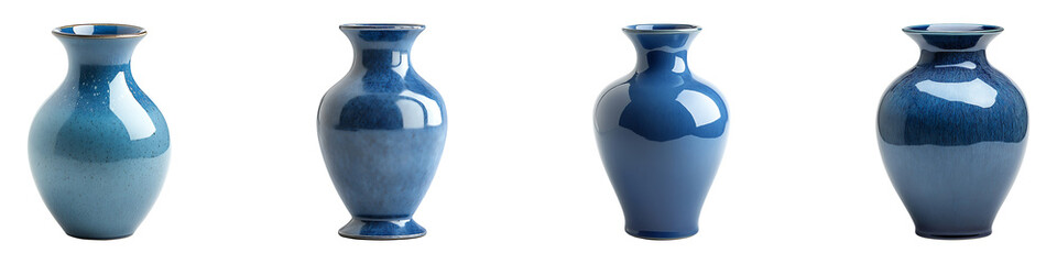Set, group, collection of blue vase isolated on a transparent background.