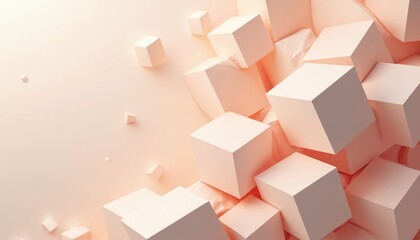 Poster - Abstract background with white, peach cubes. Minimalist design elements for modern PowerPoint presentations, business proposals. Geometric forms for portfolio layouts, web design, advertising,