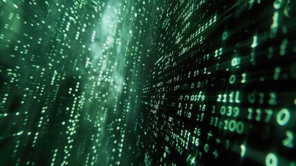 Fototapete - This abstract green matrix background offers a futuristic design ideal for commercial proposals, layouts, and digital presentations, enhancing visual appeal and creativity.