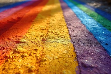 Poster - A vibrant rainbow colored street painting with multiple vivid hues