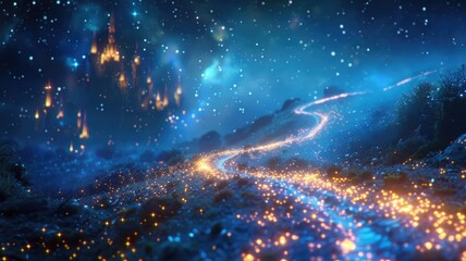 Poster - Abstract of seamless pattern magical star emit light in natural scene or sparkling particles on nature view with glowing effect perfect for visual design convey sense of energetic and fantasy. AIG53.