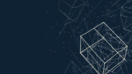 Fototapete - Abstract picture vibrant particle in geometric shape represent data flow. Vivid flowing object with high tech fractal, create digital effect scene perfect for energetic, cyber wallpaper design. AIG53.