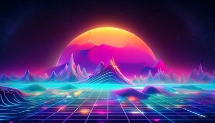 Wall Mural - a colorful glowing landscape with a purple mountain in the background