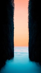 Poster - Misty Valley Sunset: Digital Art with Teal and Orange Hues