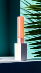 Leinwandbilder - Modern Cosmetic Product Display with Pink Cylinder and Teal Background