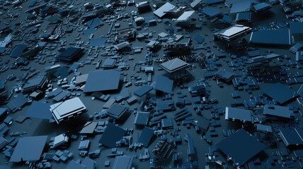 Poster - Abstract floating blue cubes in digital space. Digital art for design and print. Digital artwork of 3D rendering black cube floating in the gradient blue and white background. Technology. AIG53.