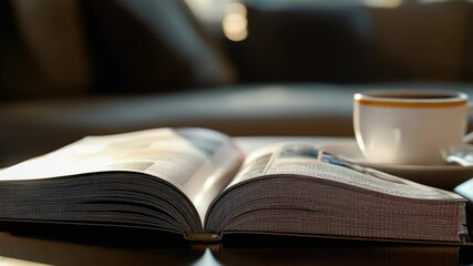 Poster - A person's favorite book sits on a table next to a cup of coffee, inviting readers to take a break and get cozy