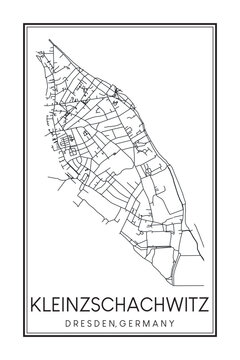 Hand drawn printable downtown road map poster of borough KLEINZSCHACHWITZ MIT MEUSSLITZ UND ZSCHIEREN of the German city of DRESDEN on solid white background with city name