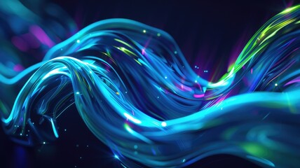 Fototapete - Abstract green and blue light waves on a dark background. Abstract image of glowing blue line with dark background. Digital art and motion concept for wallpaper, banner, and print. Curve. AIG53.