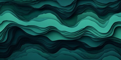 Fototapete - Green Abstract Paper Carved Background, Smooth Wave Patterns, Nature-Inspired Layered Design