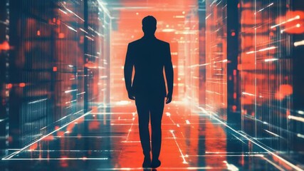 Aufkleber - A person stands in a room illuminated by a bright red light, creating an eerie atmosphere